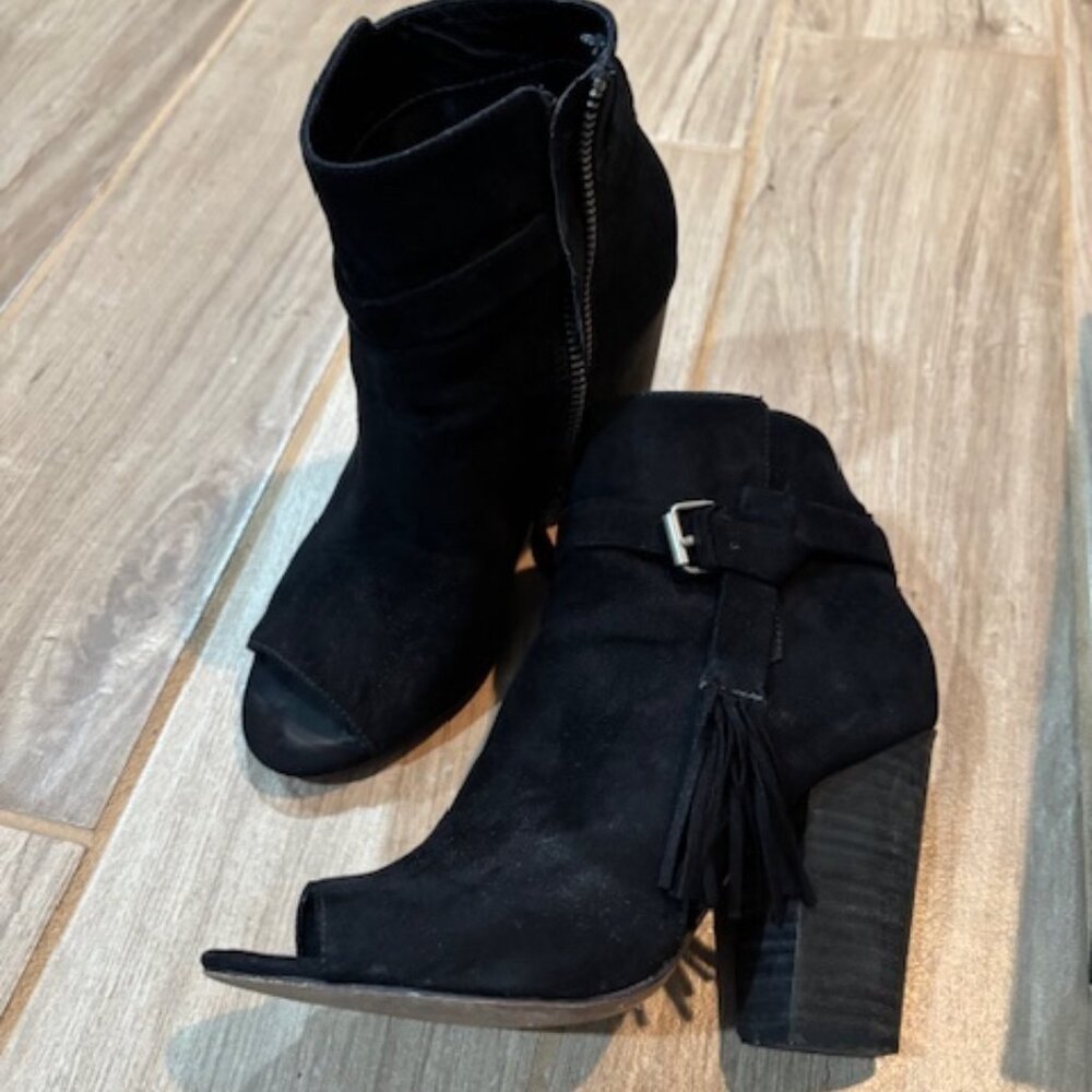 Nine West Peep Toe Bootie Black Suede Size 6